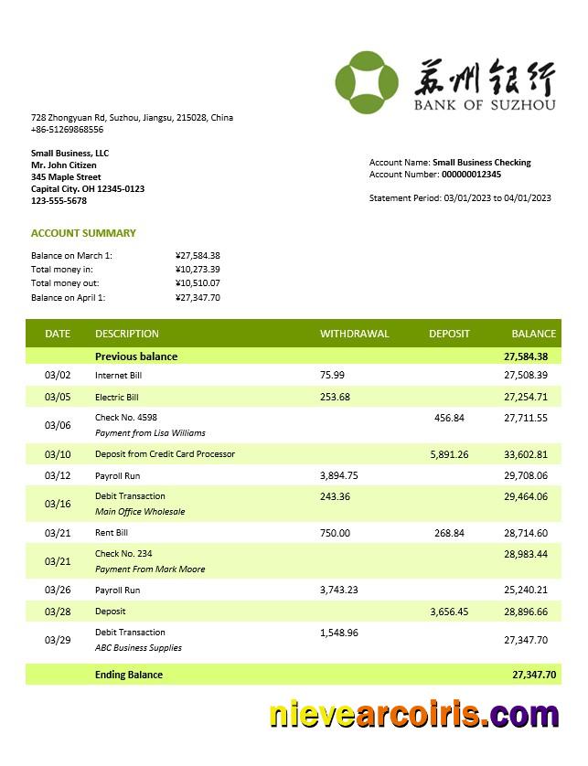 Bank of Suzhou firm account statement
